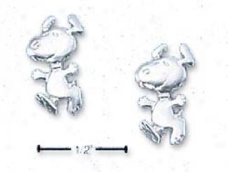 Sterling Silver Peanuts Jumping Snoopy Post Earrings