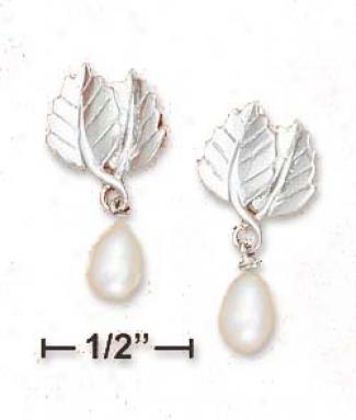 Sterling Soft and clear  Pearl Drop Earrings With Doubling Leaves
