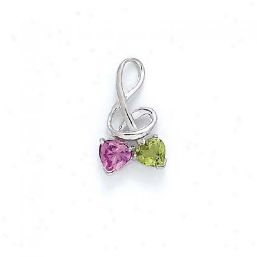 Sterling Silver Peridot And Created Pink Sapphire Pendant