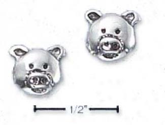 Sterling Silver Pig Face Post Earrings