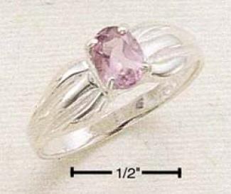 Sterling Silver Pinched Passage Band Ring 5x7 Oval Amethyst