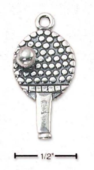 Sterling Silver Ping-pong Paddle And Ball Charm