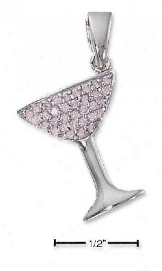 Sterlng Silver Pink Cz Champagne Glass Charm