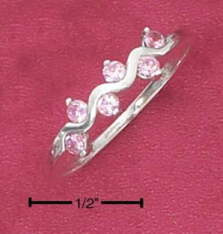 Sterling Silver Pink Cz Squiggle Ring (4-8)