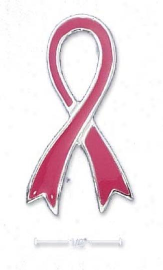 Sterling Silver Pink Enamel Awareness Ribbon Pin