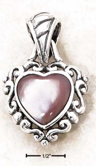 Sterling Silver Pink Shell Heart With Heavy Border Pendant