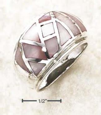 Sterling Silver Pink Shell Random Inlay On Dome Ring