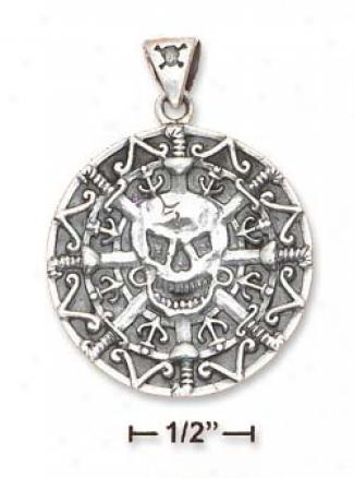 Sterling Silver Pirate Skull Disk Charm