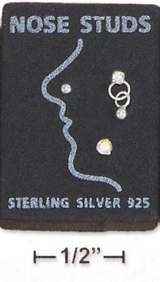 Sterling Silver Easy Ball Iridescent/clr Xtl Nose Stud Set