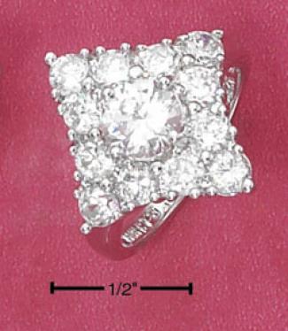 Sterling Silver Platinum Plate Diamond-shape Cz Cluster Ring