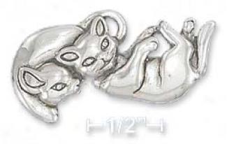 Sterling Silver Playing Kittens Pin (l9x35mm)
