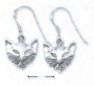 Sterling Silver Pointy Cat Faces With Open Eyes Earrings