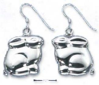 Sterling Silver Puffed Bunniss On French Wire Earrings
