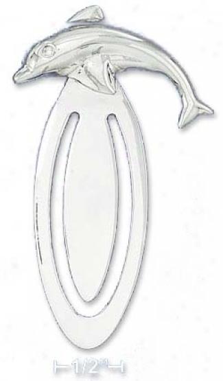 Sterling Silver Puffed Dolphin Bookmark - 1.5x2.5 Inch