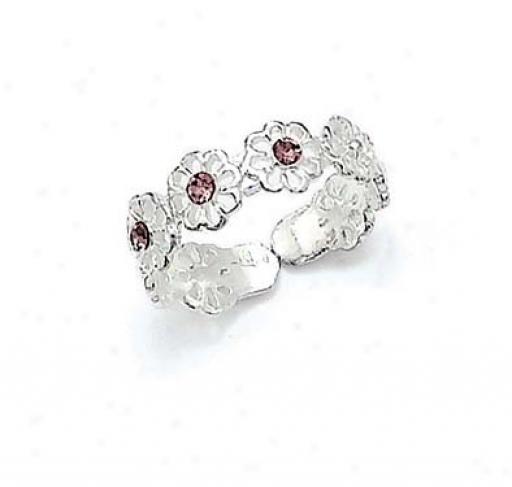 Genuine Silver Purple Cz Flowers Toe Ring