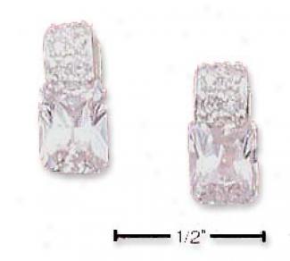 Sterling Silver Radiant Cut Briolette Cz Fancy Post Earrings