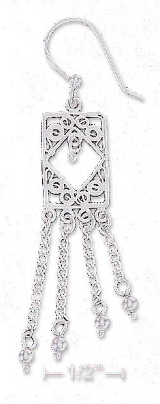 Sterling Silver Rectangular Filigree Ring With Beaded Boreer