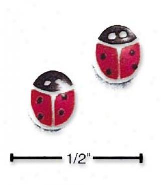 Sterling Silver Red Enamel Ladybug Post Earrings
