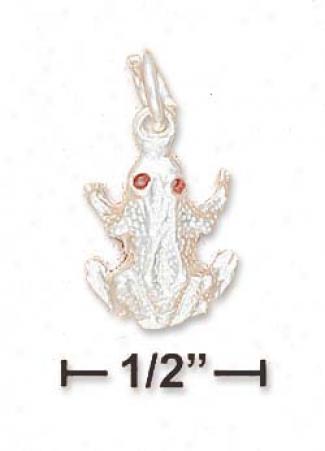 Sterling Silver Red Eyed High Pklish Frog Charm Hollow Back