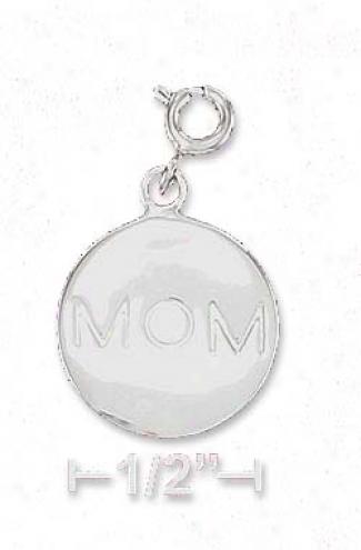 Sterling Silver Rhodium Plated 15mm Round Mom Disk Charm