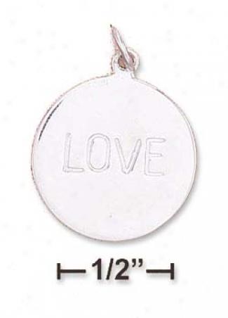 Sterling Silver Rhodium Plated 18mm Round Love Disk Charm