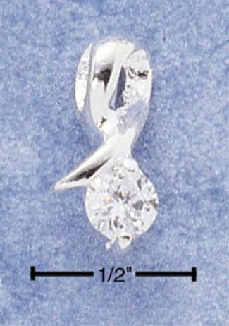 Sterling Silvef Ribbon Loop Slide Pendant 6mm Round Clear Cz