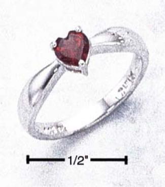Sterling Silver Ring Wiith Heart Shaped Genuine Garnet