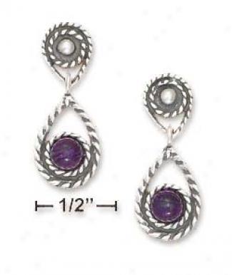 Sterling Silver Roped Design 5mm Amethyst Put in the ledger Drop Earrings