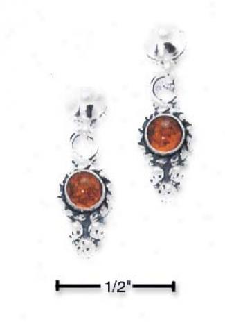 Sterling Silver Round Amber Earrings