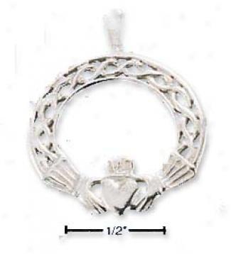 Sterling Silver Round Claddaugh With Filigree Edge Charm
