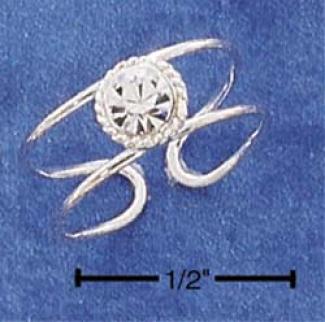 Sterling Silver Round Cz With Roping Open Shank Toe Ring