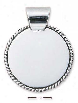 Sterling Silvery Round Engravable Ropwd Medallion Charm