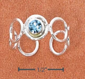 Sterling Silver Round Loops With Lt Blue Crystal Toe Ring
