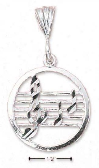 Sterling Silver Round Musoc Staff G-cleff And Notes Charm