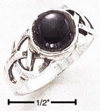 Sterling Siover Round Onyx Cabochon Ring With Weave Shank