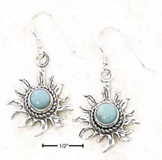 Sterling Silver Cycle Turuoise Sunface Dangle Earrings