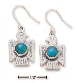 Stetling Silver Round Turquoise Thunderbird Earrings