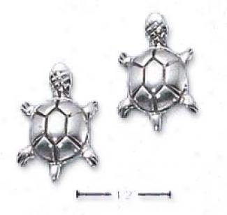 Sterling Silver Round Turtle Post Earrings