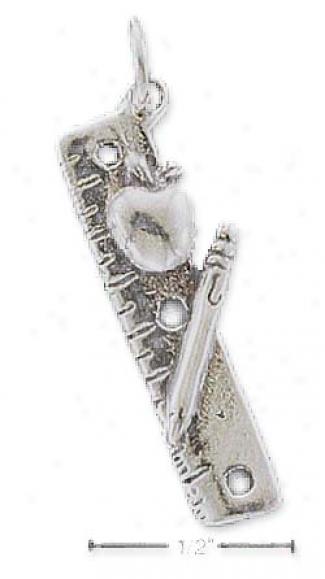 Sterling Silver Ruler Pencil Apple Charm