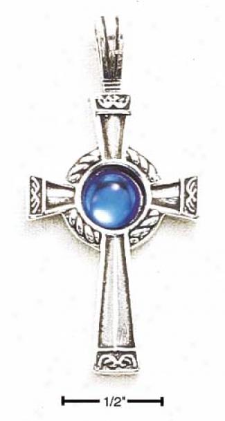 Sterling Silver Russian Crosq With Blue Crystal Ball