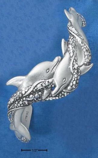 Sterling Silver Satin And Dc Double Swimming Dolphin Cuff
