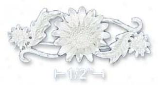 Sterling Silver Satin And Diamond Cut 16x38mm Daisies Pin
