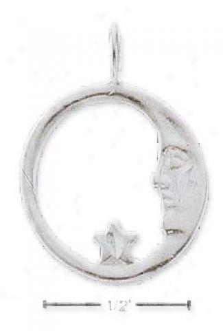 Sterling Silver Satin/dc Moon And Star Chaem