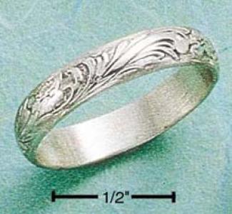 Sterling Silver Scrollwd Antiqued 3mm Wedding Bnd Ring