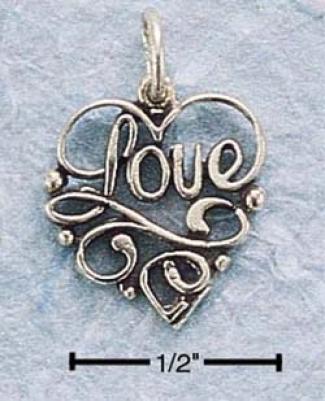 Sterling Silver Scroll3d Love With In Open Heart Charm
