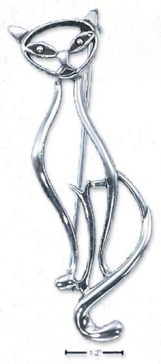 Sterling Silver Siamese Cat Outline Pin