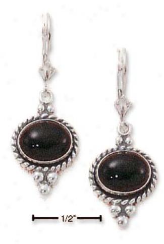 Sterling Silver Side Laying Oval Onyx Earrings On Leverbck