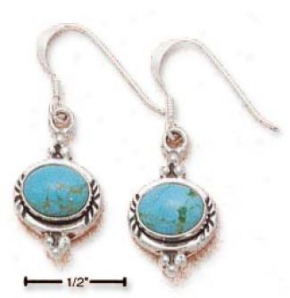 Genuine Silver Sidr Laying Oval Turquoise Earrings