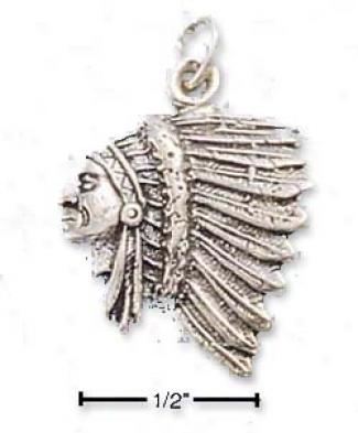 Sterlinh Silver Side View Indian Head Charm