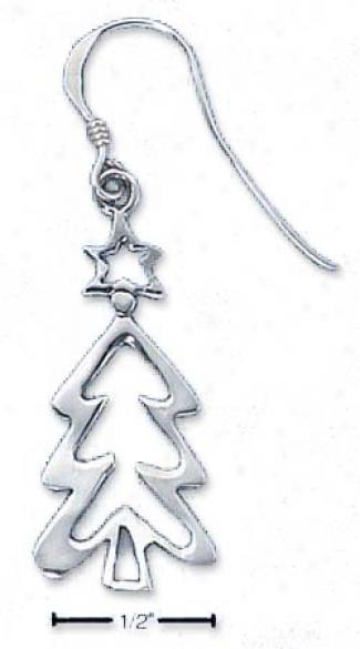 Sterlkng Gentle Simple Christmas Tree Cut Out Earrings